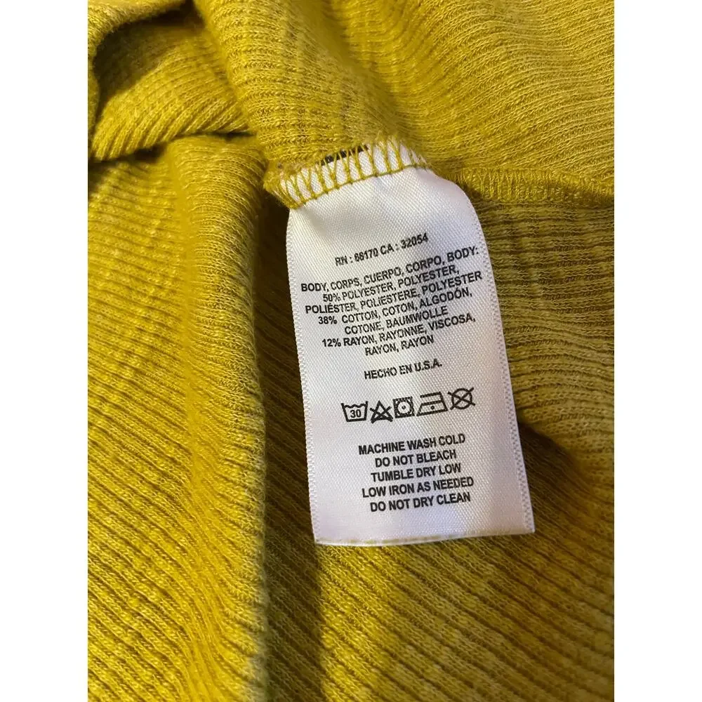 Anthropologie T.La V Neck Ribbed Babydoll Long Sleeve Top Citron Yellow Green XS - Picture 14 of 15
